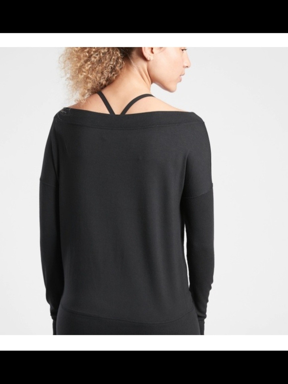 Athleta Black Off Shoulder Long Sleeve Sweater With Thumb Holes - Picture 2 of 6